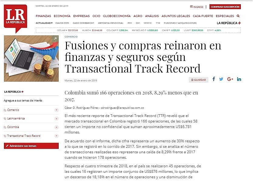 Fusiones y compras reinaron en finanzas y seguros segn Transactional Track Record